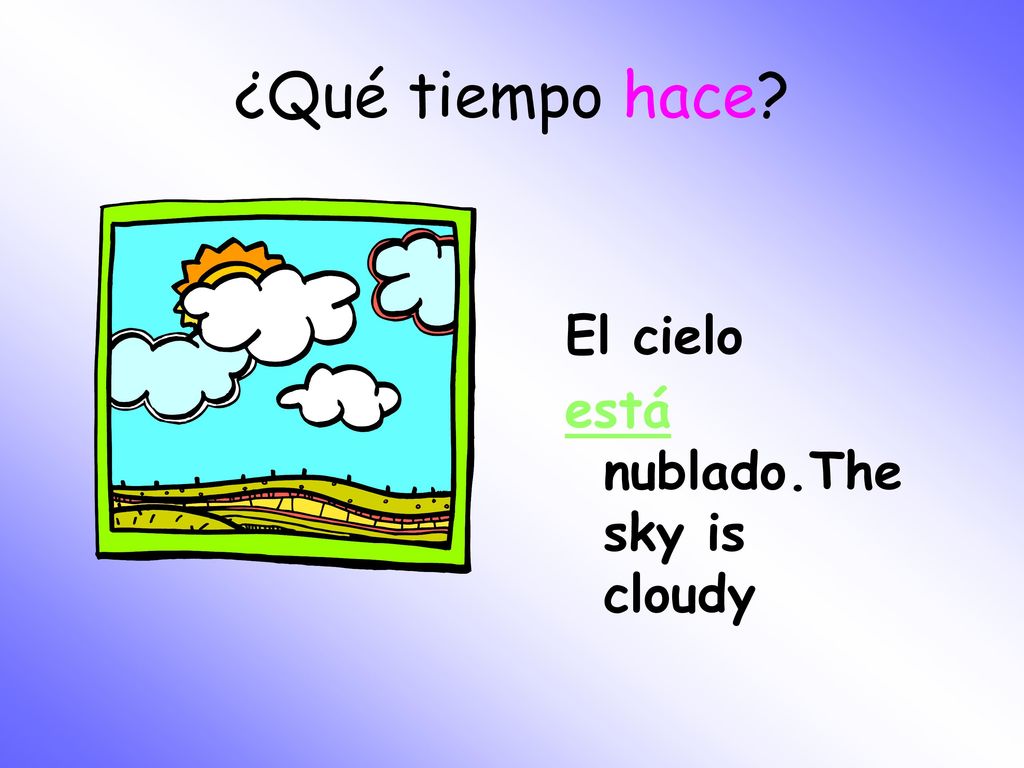 ¿Qué tiempo hace El cielo está nublado.The sky is cloudy