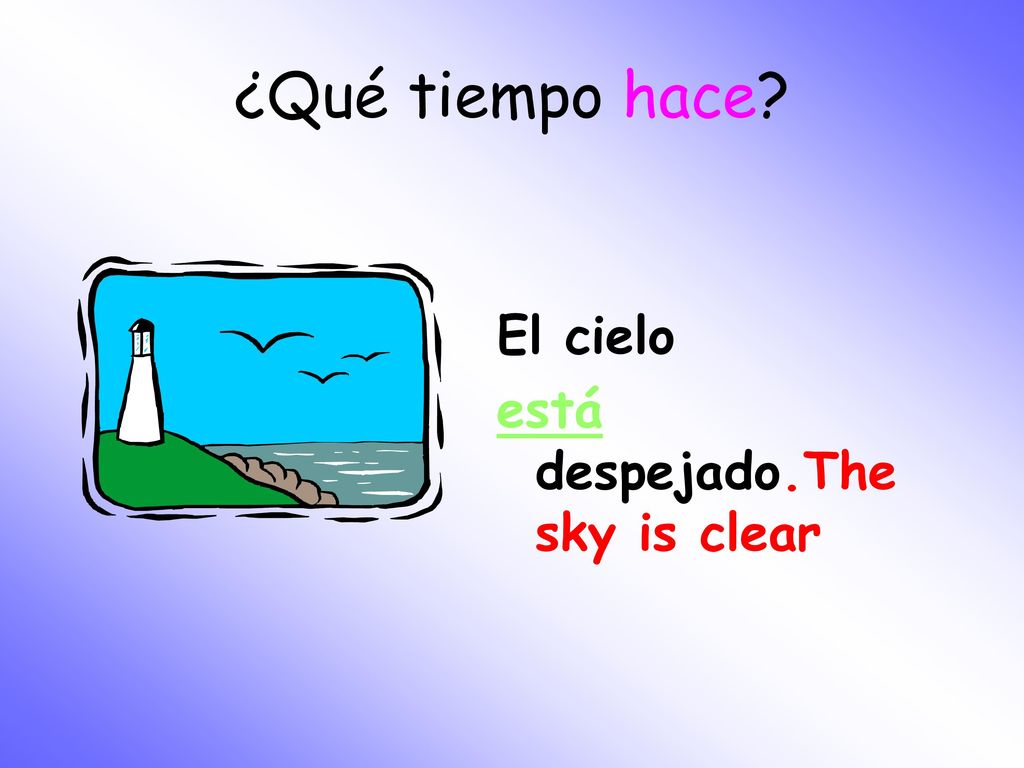 ¿Qué tiempo hace El cielo está despejado.The sky is clear