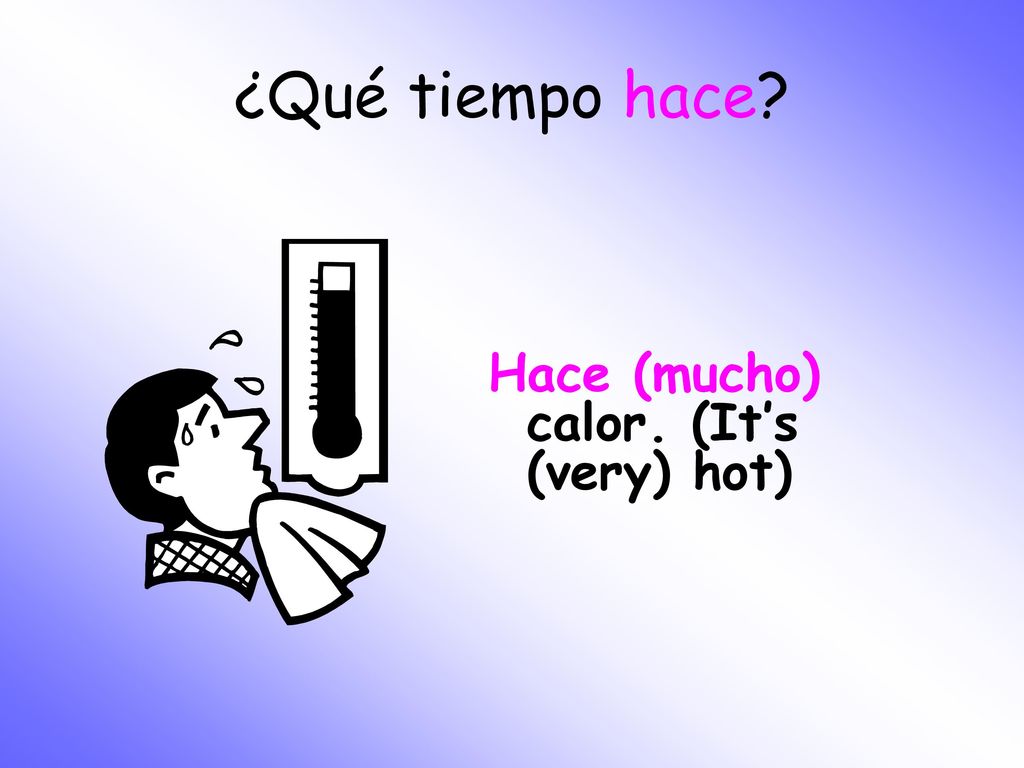 ¿Qué tiempo hace Hace (mucho) calor. (It’s (very) hot)