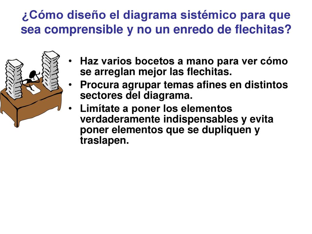 ¿Cómo diseño el diagrama sistémico para que sea comprensible y no un enredo de flechitas