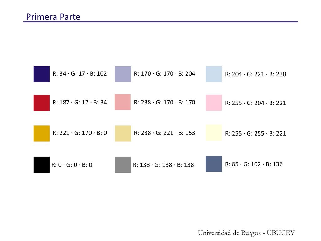 Primera Parte Universidad de Burgos - UBUCEV R: 34 · G: 17 · B: 102