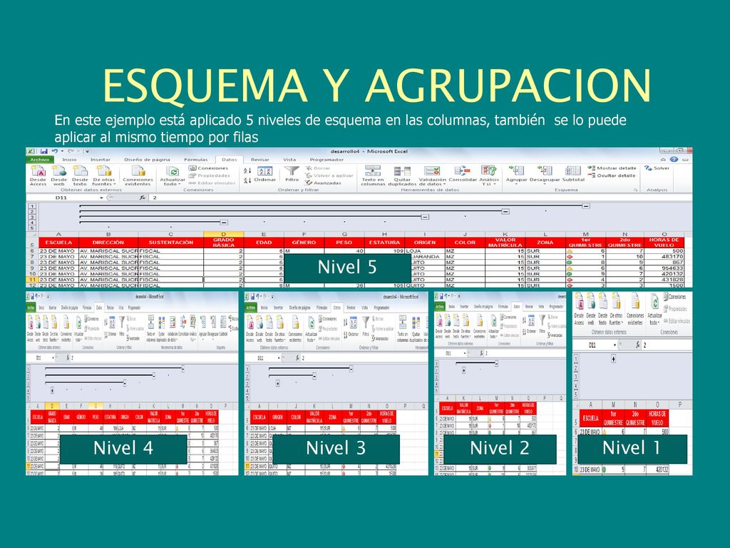ESQUEMA Y AGRUPACION Nivel 5 Nivel 4 Nivel 3 Nivel 2 Nivel 1