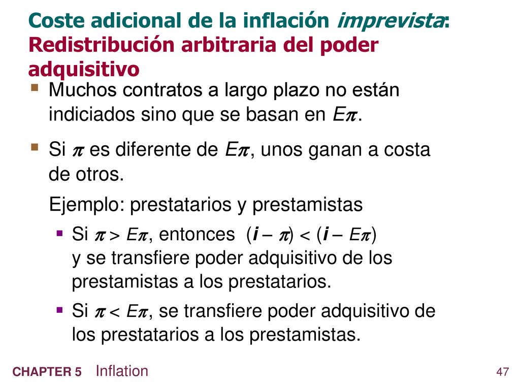 Coste adicional de la inflación imprevista: Redistribución arbitraria del poder adquisitivo
