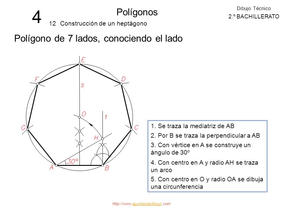 4 Polígonos Polígono de 7 lados, conociendo el lado 12