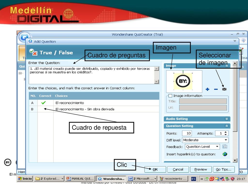 Imagen Cuadro de preguntas Seleccionar de imagen Cuadro de repuesta Clic
