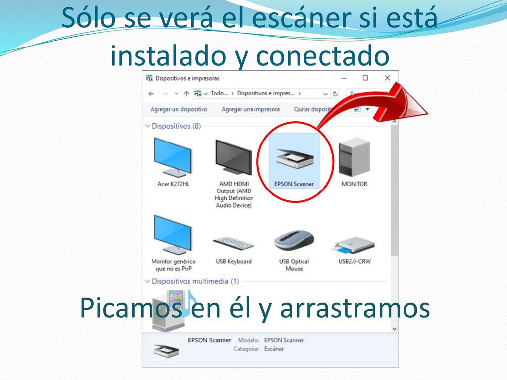 Sólo se verá el escáner si está instalado y conectado