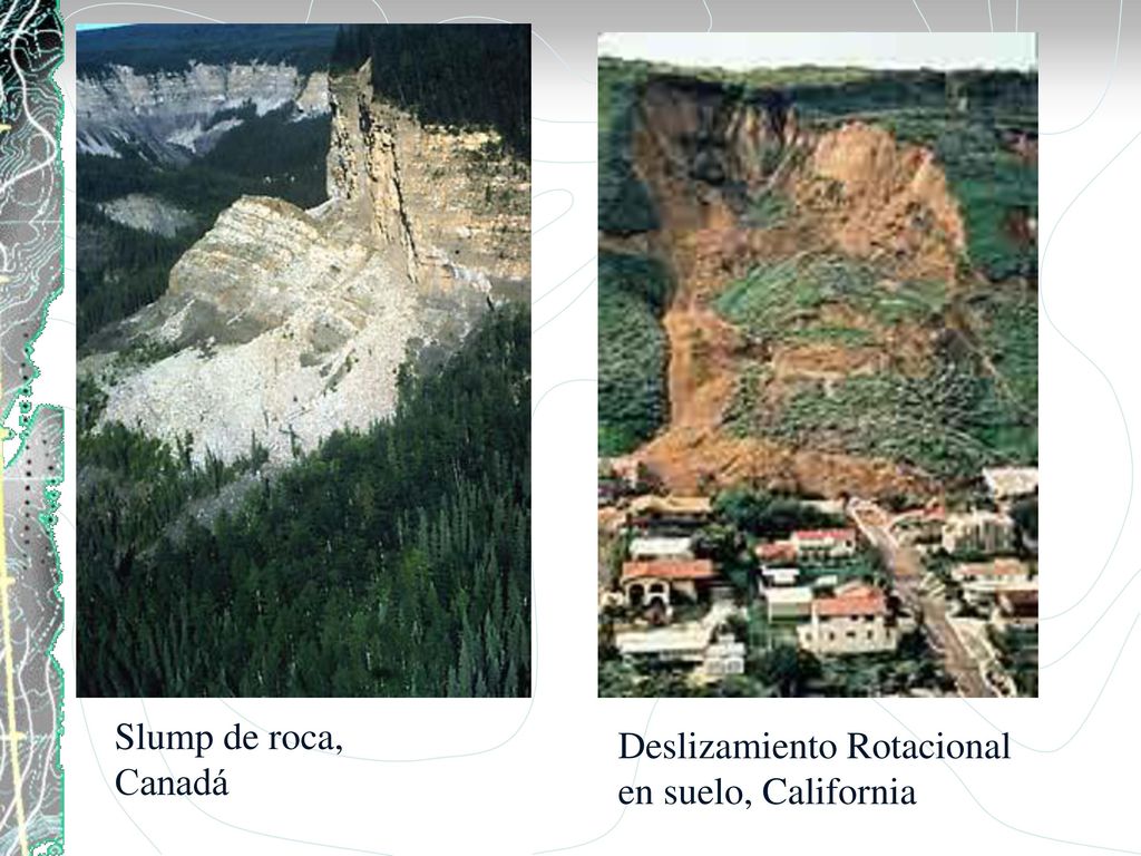 Slump de roca, Canadá Deslizamiento Rotacional en suelo, California
