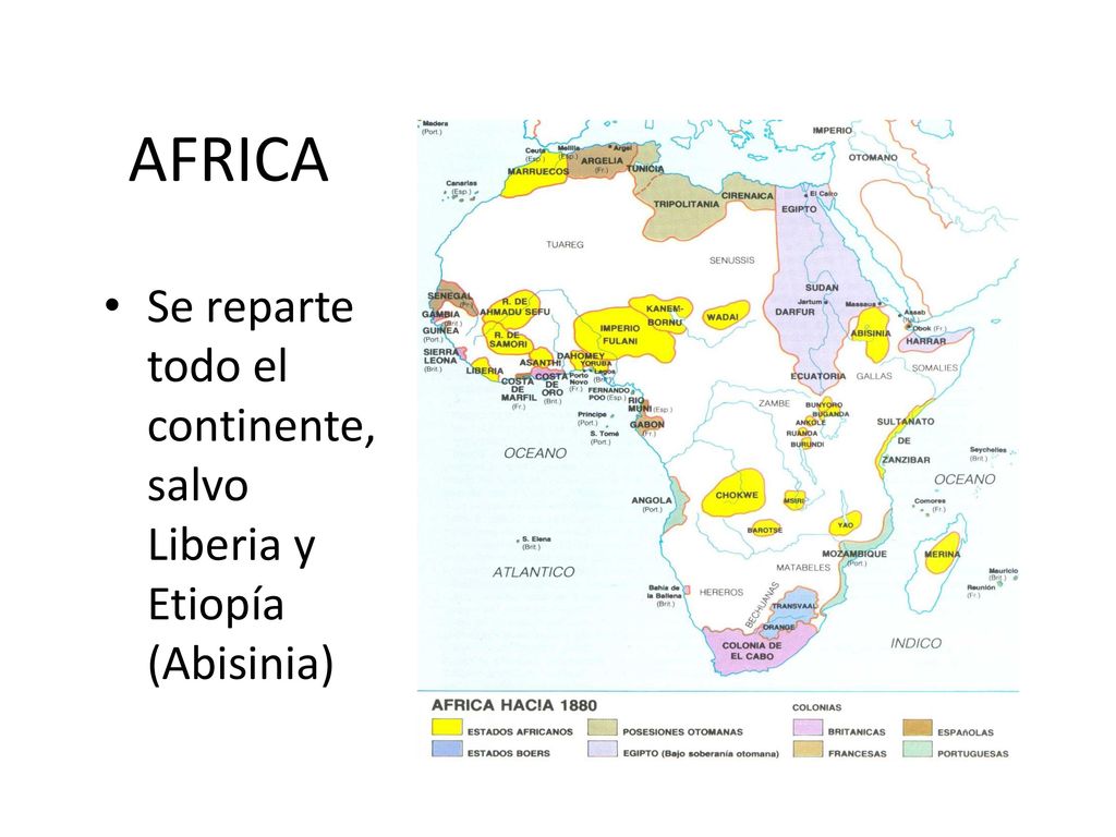 AFRICA Se reparte todo el continente, salvo Liberia y Etiopía (Abisinia)