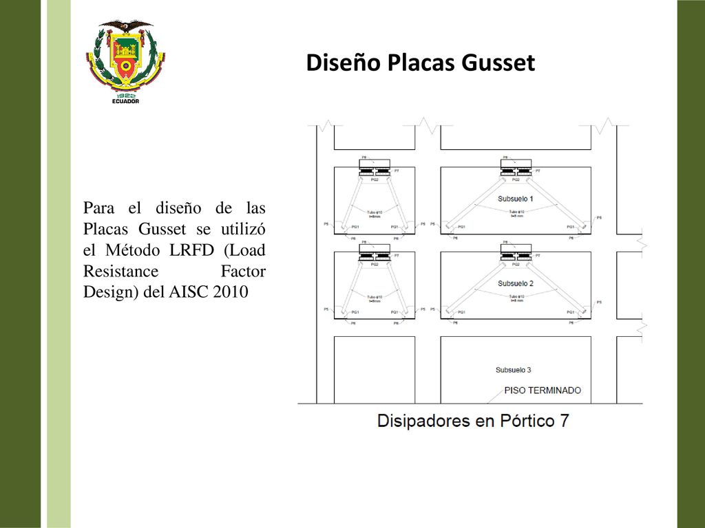 Diseño Placas Gusset Para el diseño de las Placas Gusset se utilizó el Método LRFD (Load Resistance Factor Design) del AISC