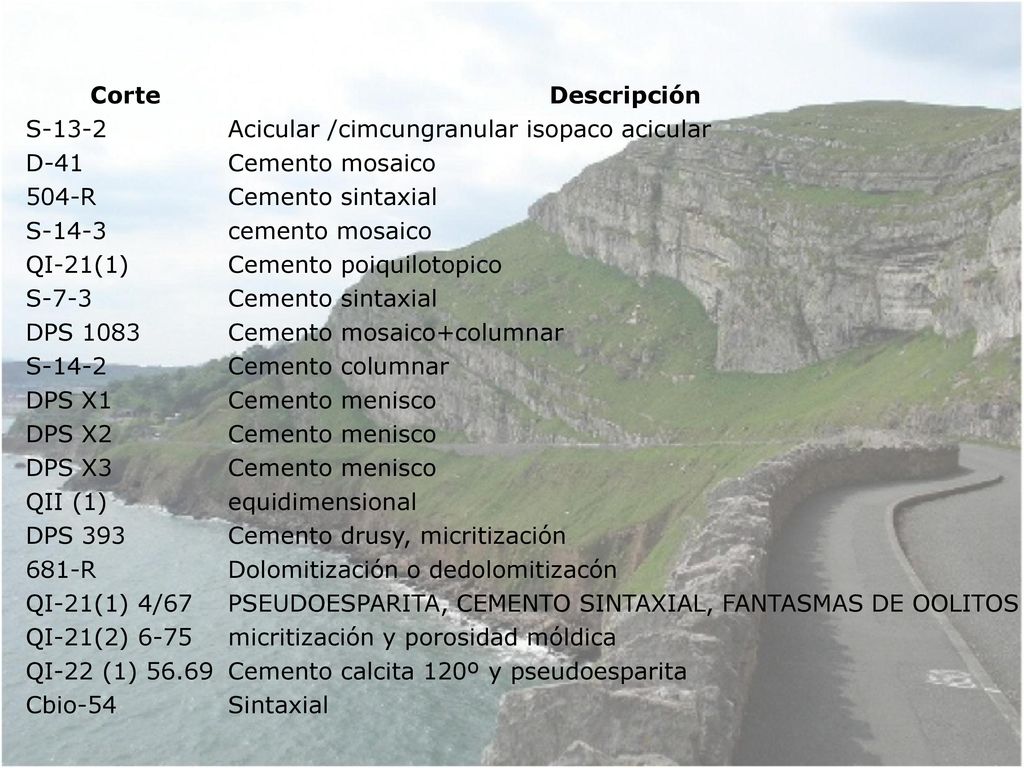 Corte Descripción. S Acicular /cimcungranular isopaco acicular. D-41. Cemento mosaico. 504-R.