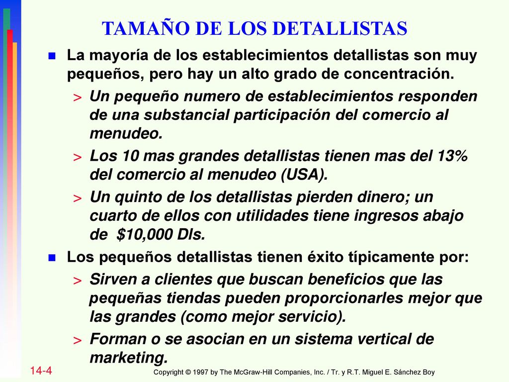 TAMAÑO DE LOS DETALLISTAS