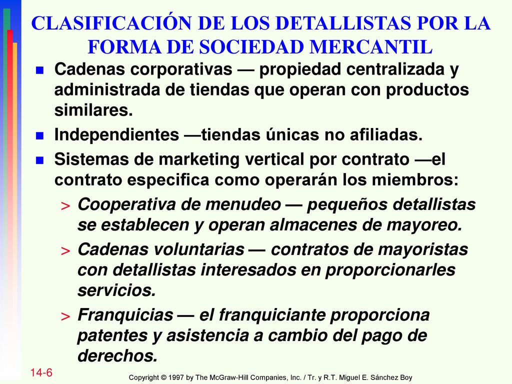 CLASIFICACIÓN DE LOS DETALLISTAS POR LA FORMA DE SOCIEDAD MERCANTIL