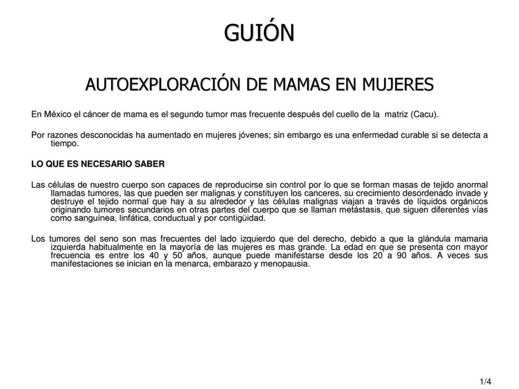 GUIÓN AUTOEXPLORACIÓN DE MAMAS EN MUJERES