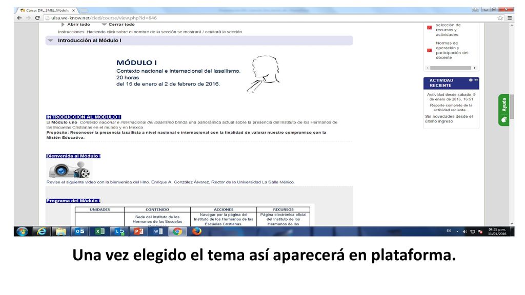 Una vez elegido el tema así aparecerá en plataforma.