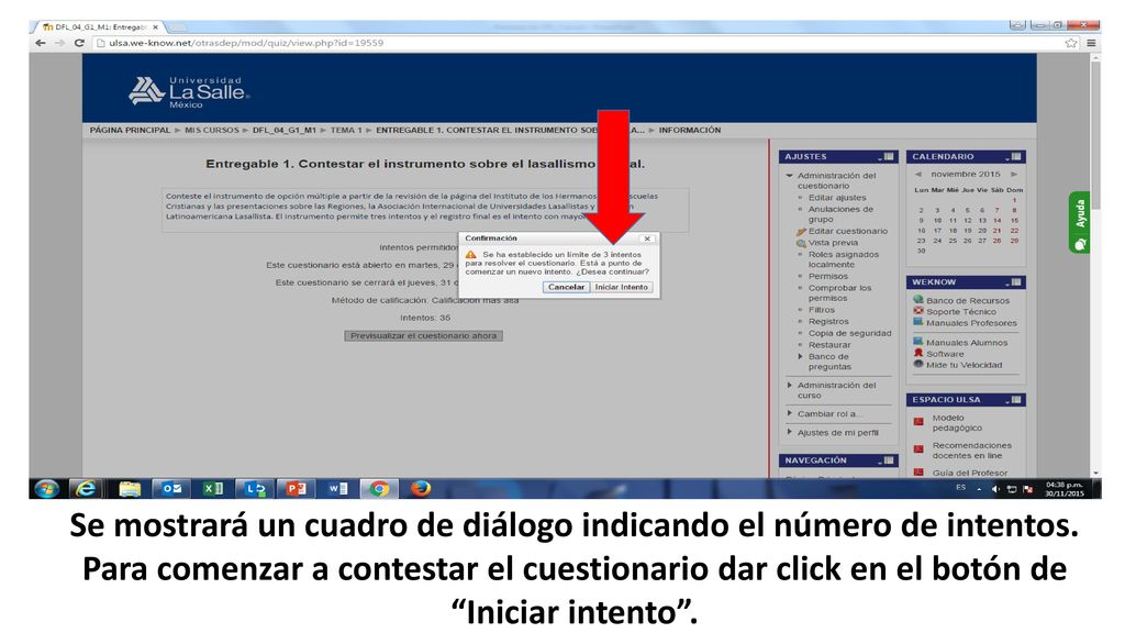 Se mostrará un cuadro de diálogo indicando el número de intentos