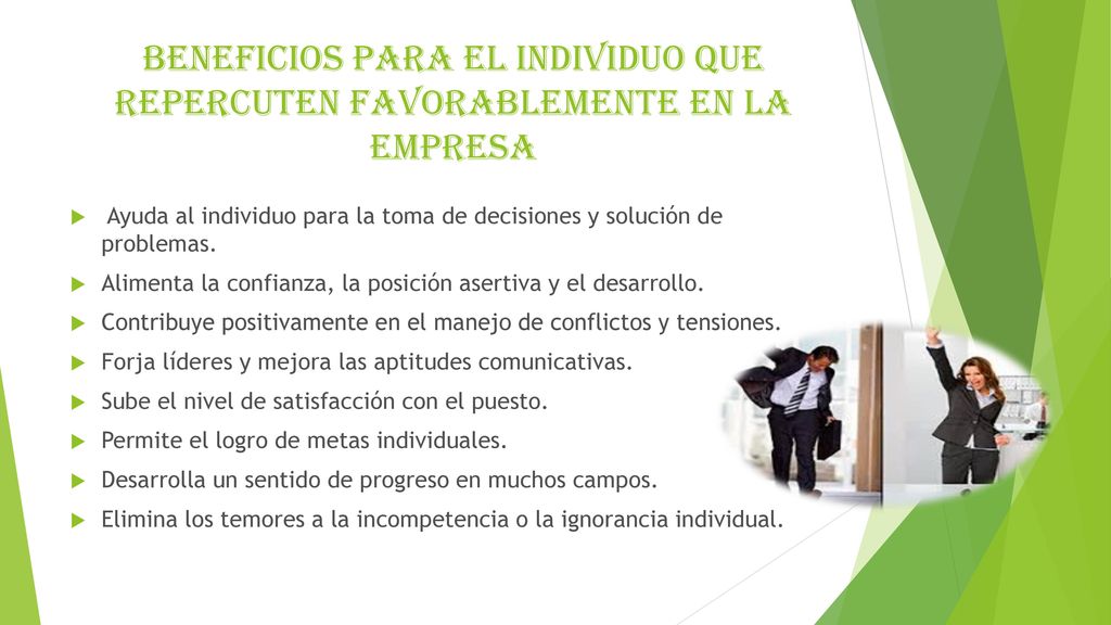 BENEFICIOS PARA EL INDIVIDUO QUE REPERCUTEN FAVORABLEMENTE EN LA EMPRESA