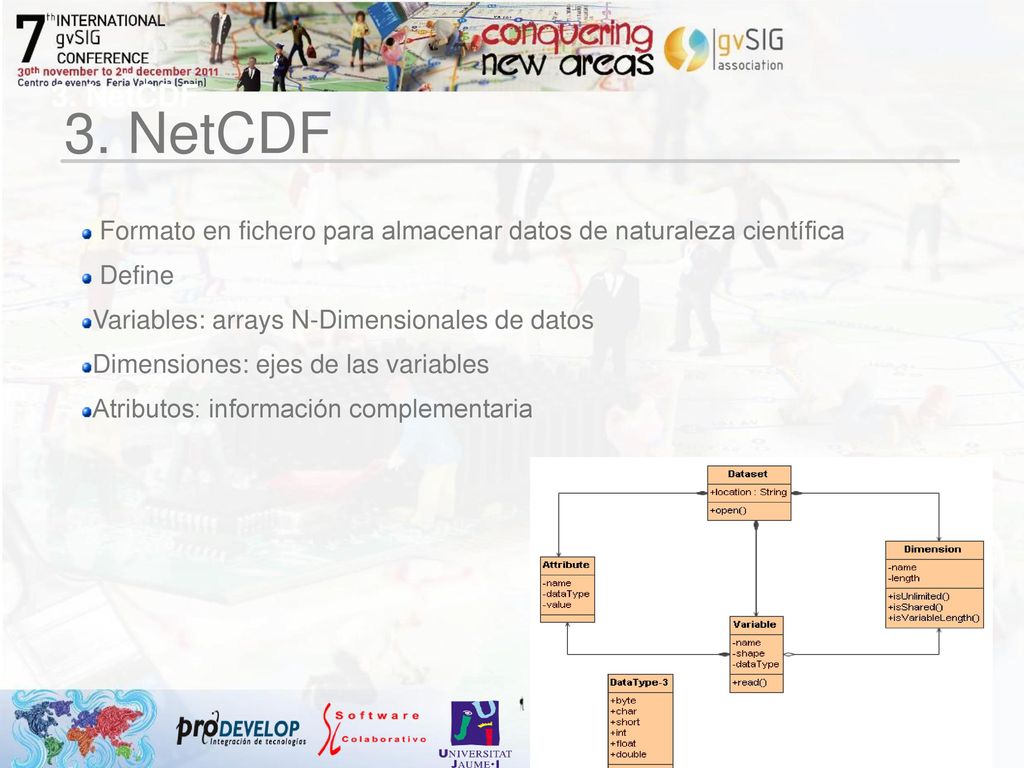 3. NetCDF 3. NetCDF. Formato en fichero para almacenar datos de naturaleza científica. Define. Variables: arrays N-Dimensionales de datos.