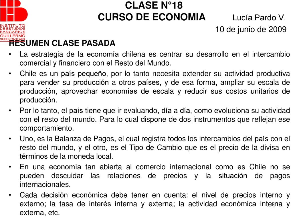 CLASE N°18 CURSO DE ECONOMIA Lucía Pardo V. 10 de junio de 2009
