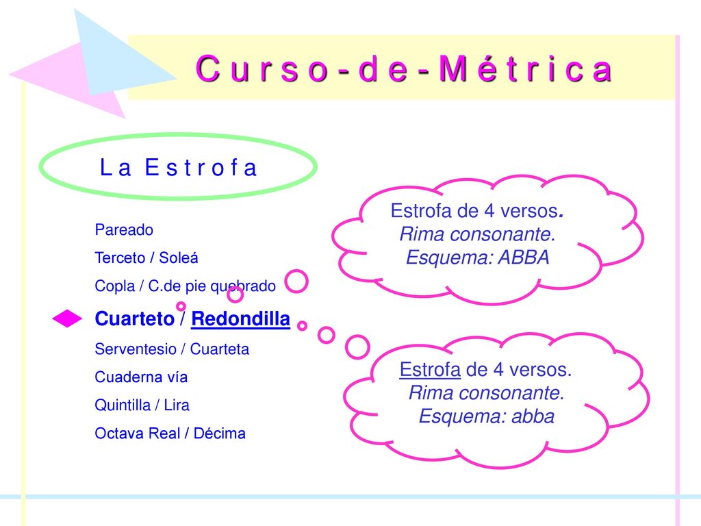 C u r s o - d e - M é t r i c a L a E s t r o f a Estrofa de 4 versos.