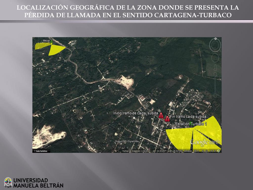 LOCALIZACIÓN GEOGRÁFICA DE LA ZONA DONDE SE PRESENTA LA PÉRDIDA DE LLAMADA EN EL SENTIDO CARTAGENA-TURBACO