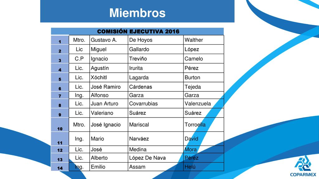 Miembros COMISIÓN EJECUTIVA 2016 Mtro. Gustavo A. De Hoyos Walther Lic