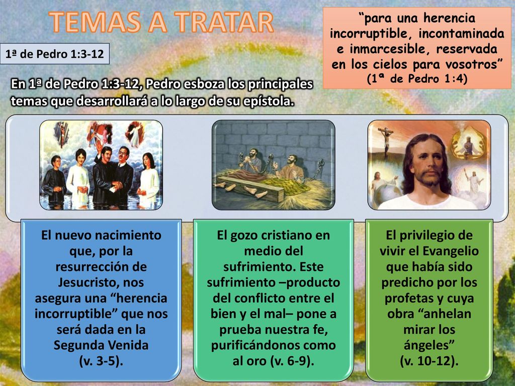 TEMAS A TRATAR para una herencia incorruptible, incontaminada e inmarcesible, reservada en los cielos para vosotros (1ª de Pedro 1:4)