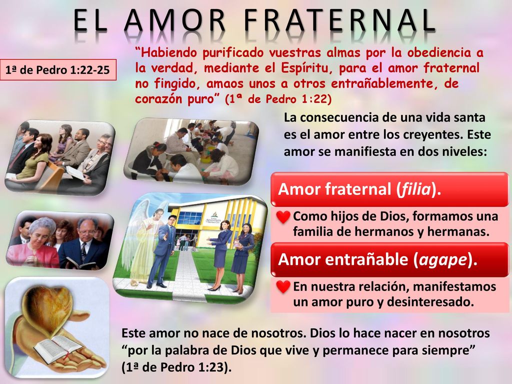 EL AMOR FRATERNAL Amor fraternal (filia). Amor entrañable (agape).