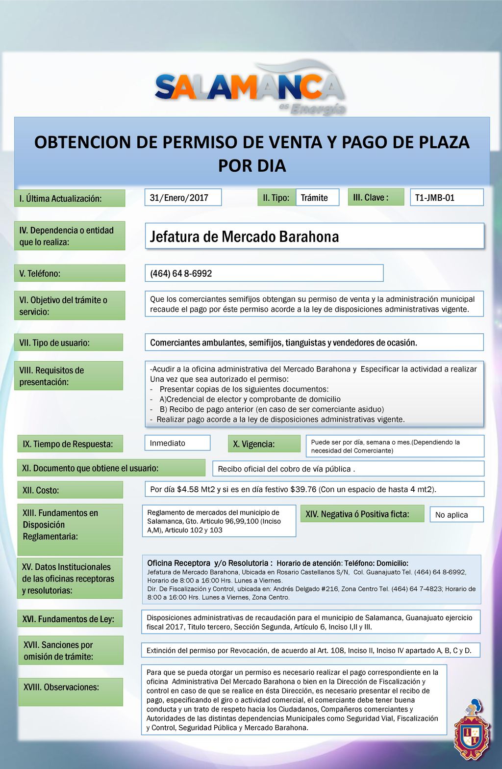 OBTENCION DE PERMISO DE VENTA Y PAGO DE PLAZA POR DIA