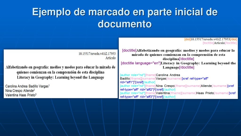 Ejemplo de marcado en parte inicial de documento
