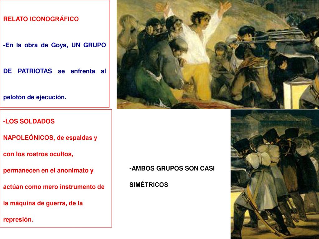 RELATO ICONOGRÁFICO -En la obra de Goya, UN GRUPO DE PATRIOTAS se enfrenta al pelotón de ejecución.