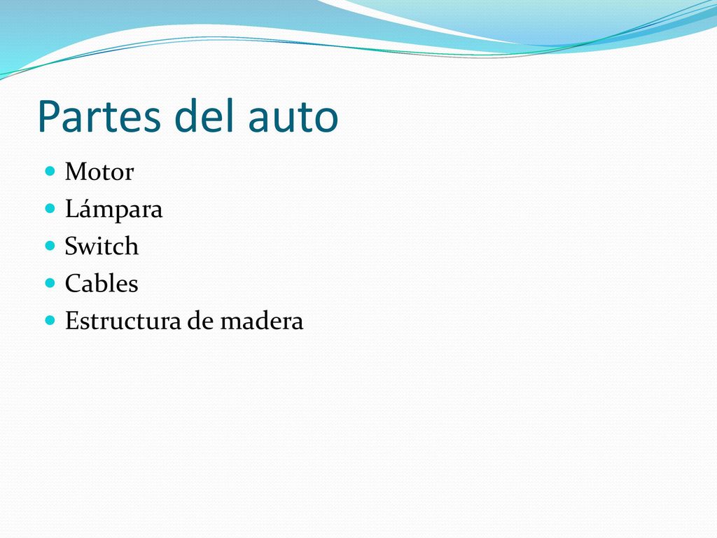 Partes del auto Motor Lámpara Switch Cables Estructura de madera