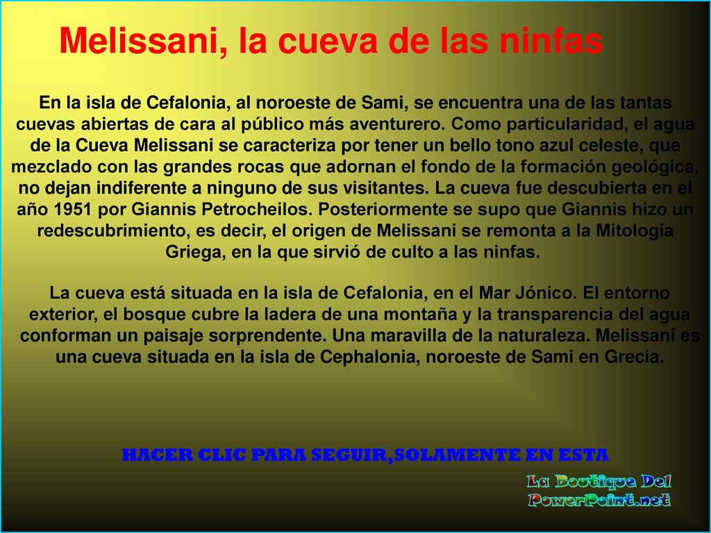 Melissani, la cueva de las ninfas La Boutique Del PowerPoint.net