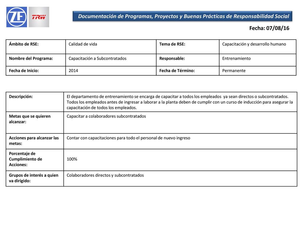 Documentación de Programas, Proyectos y Buenas Prácticas de Responsabilidad Social