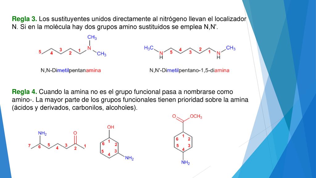 Regla 3. Los sustituyentes unidos directamente al nitrógeno llevan el localizador N.
