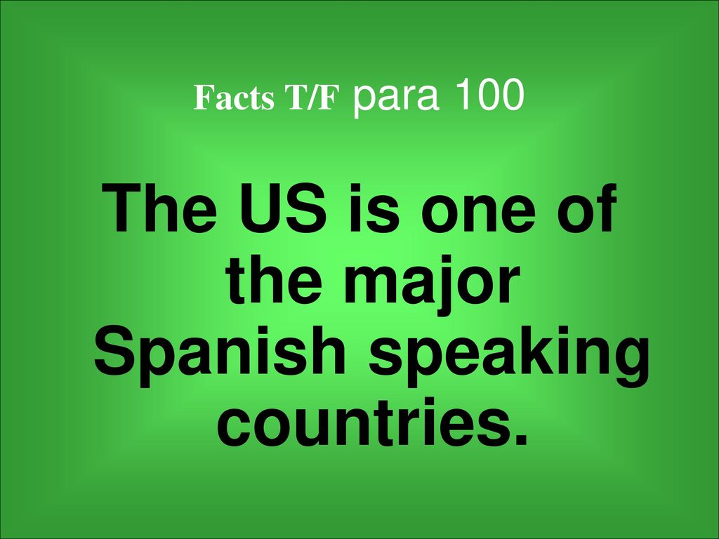 The US is one of the major Spanish speaking countries.
