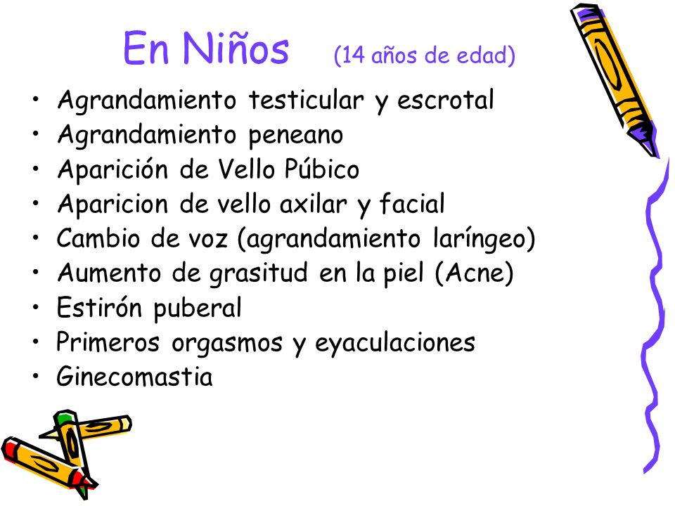 En Niños (14 años de edad) Agrandamiento testicular y escrotal