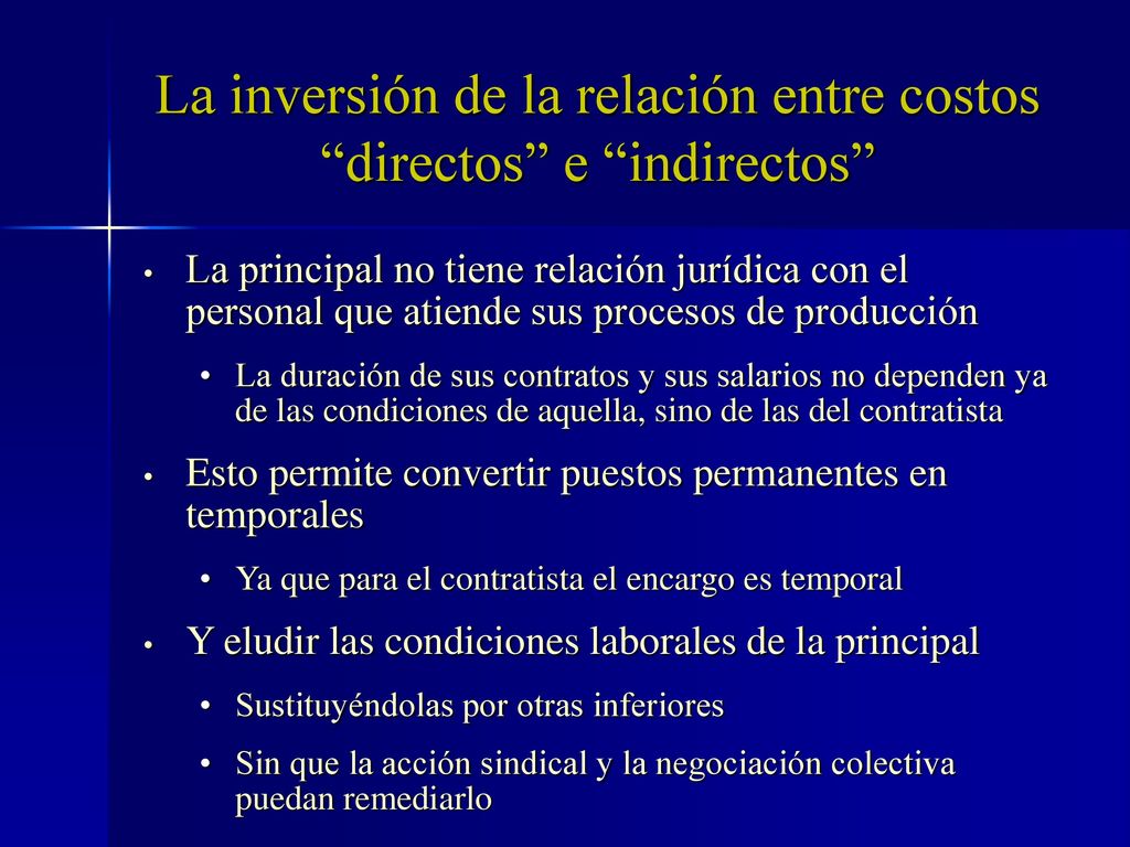 La inversión de la relación entre costos directos e indirectos