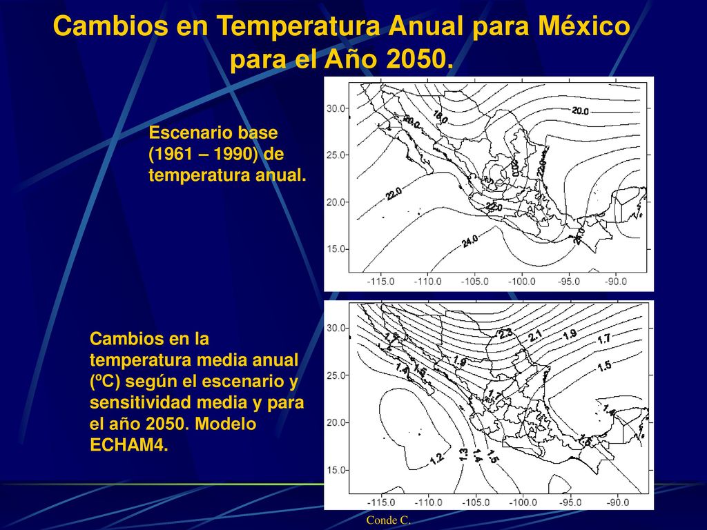 Cambios en Temperatura Anual para México para el Año 2050.