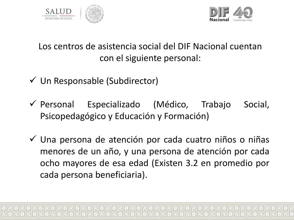 Los centros de asistencia social del DIF Nacional cuentan con el siguiente personal: