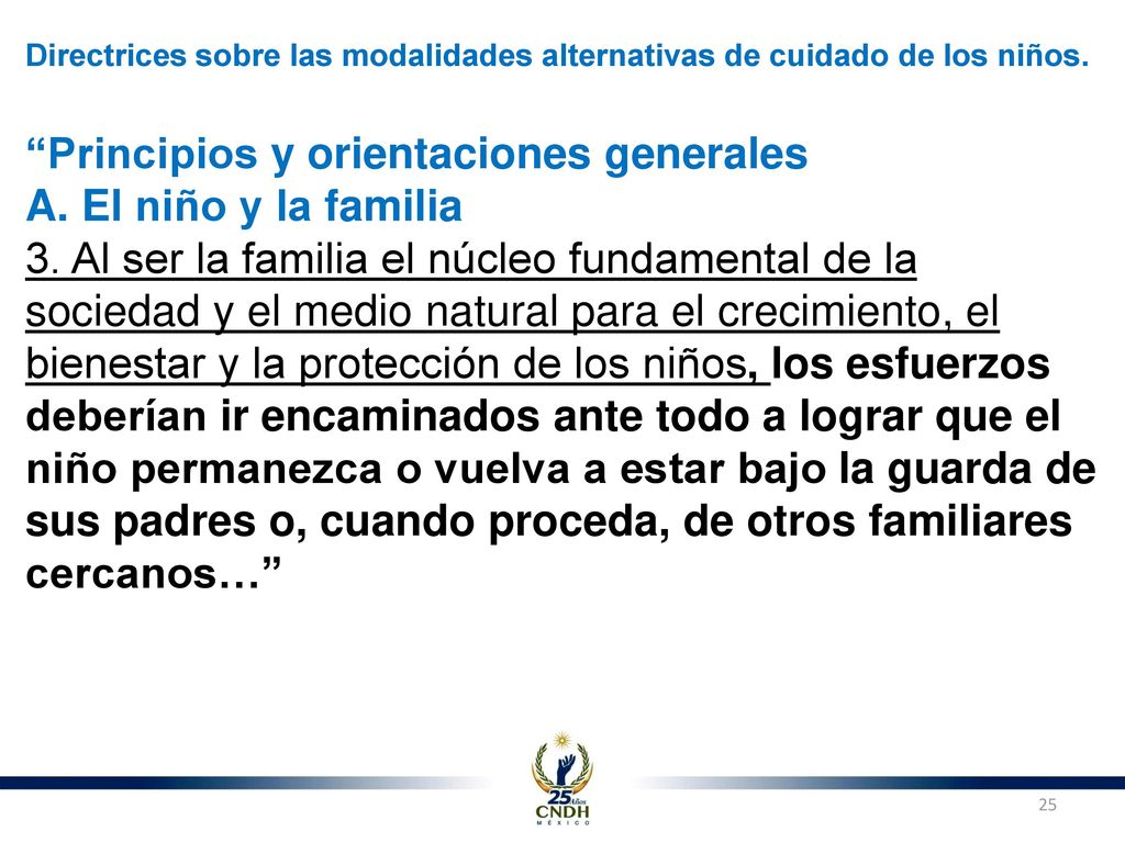 Principios y orientaciones generales El niño y la familia