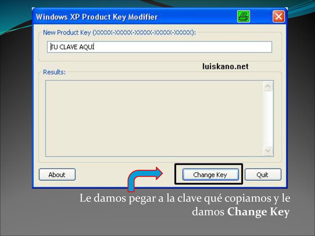 Le damos pegar a la clave qué copiamos y le damos Change Key