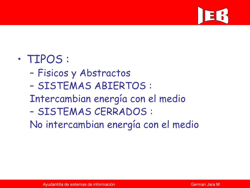 TIPOS : Fisicos y Abstractos SISTEMAS ABIERTOS :