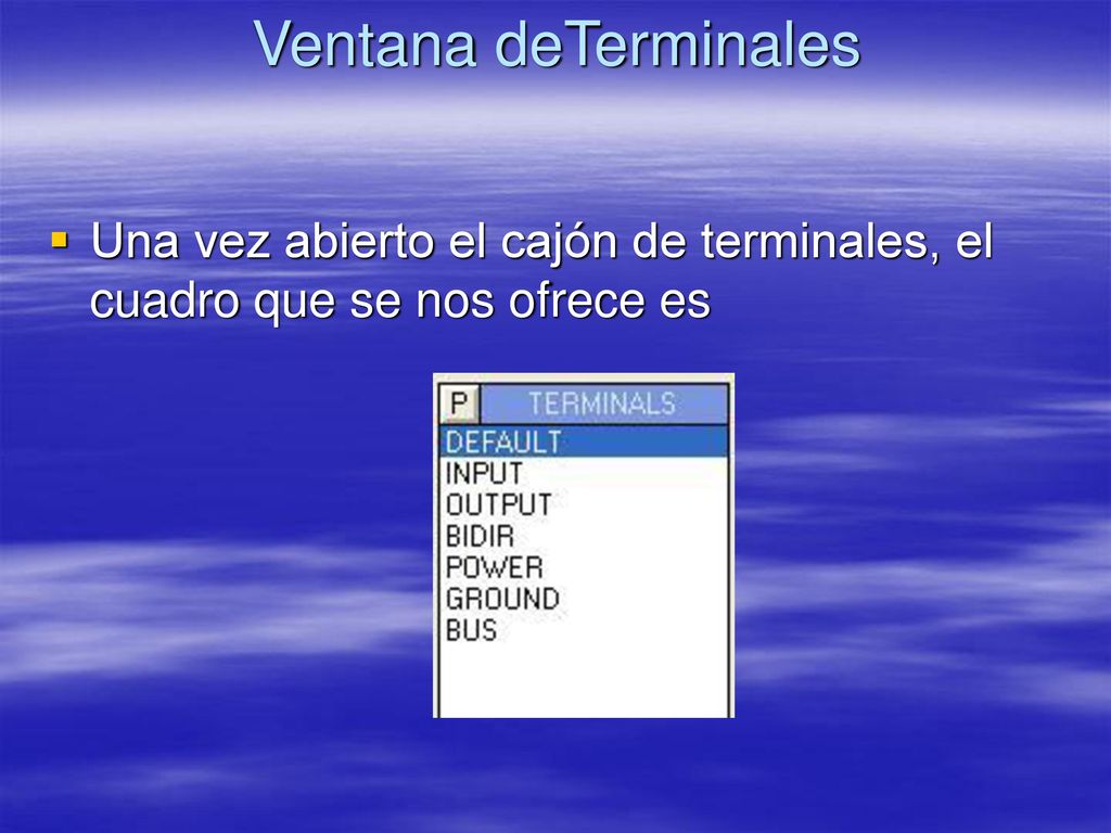 Ventana deTerminales Una vez abierto el cajón de terminales, el cuadro que se nos ofrece es