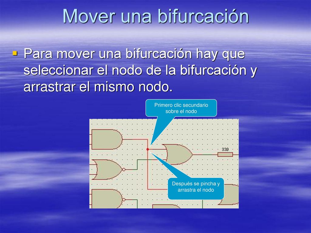 Mover una bifurcación Para mover una bifurcación hay que seleccionar el nodo de la bifurcación y arrastrar el mismo nodo.