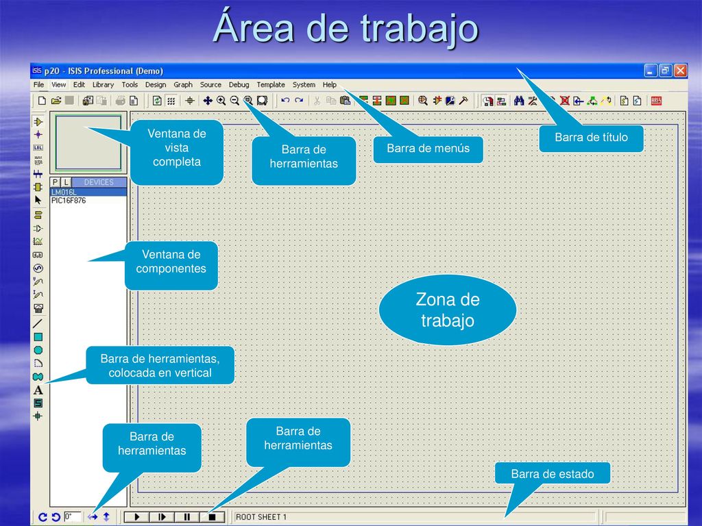 Área de trabajo Zona de trabajo Ventana de vista completa