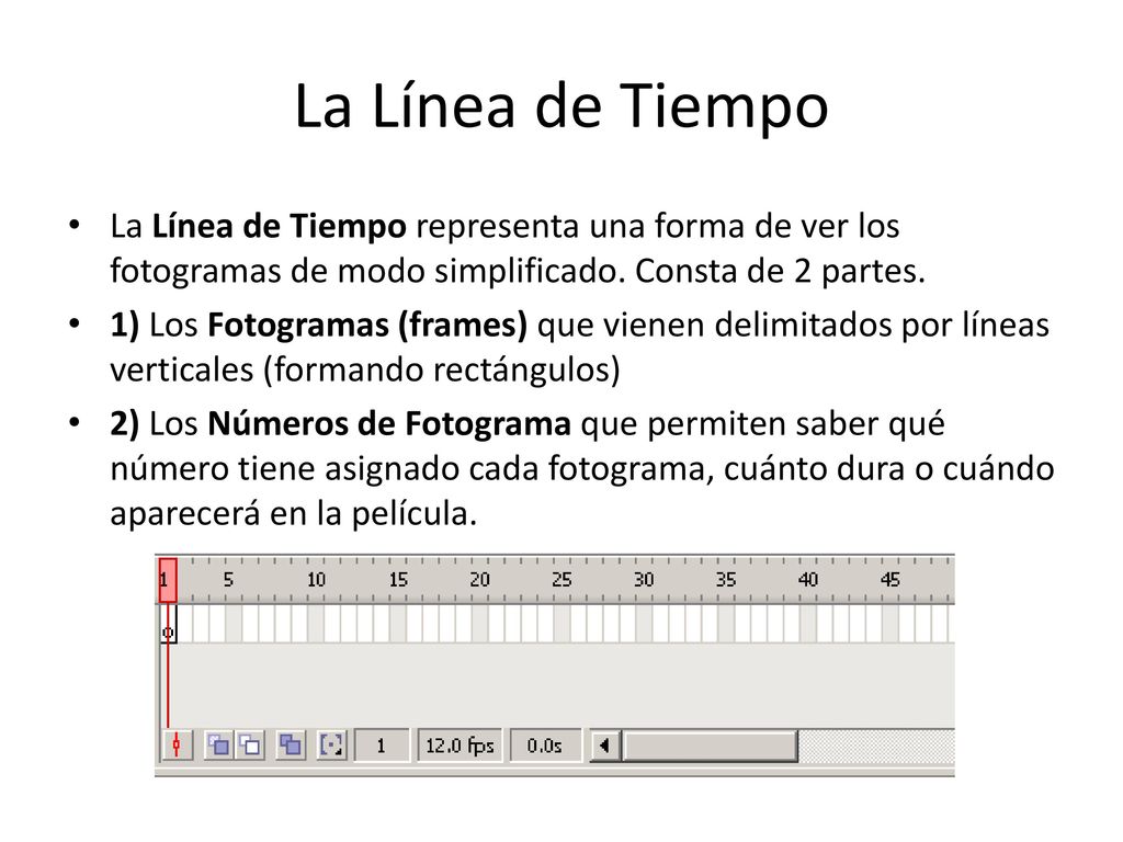 La Línea de Tiempo La Línea de Tiempo representa una forma de ver los fotogramas de modo simplificado. Consta de 2 partes.