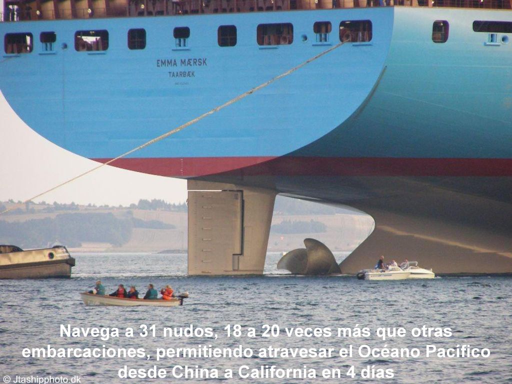 Navega a 31 nudos, 18 a 20 veces más que otras embarcaciones, permitiendo atravesar el Océano Pacífico desde China a California en 4 días