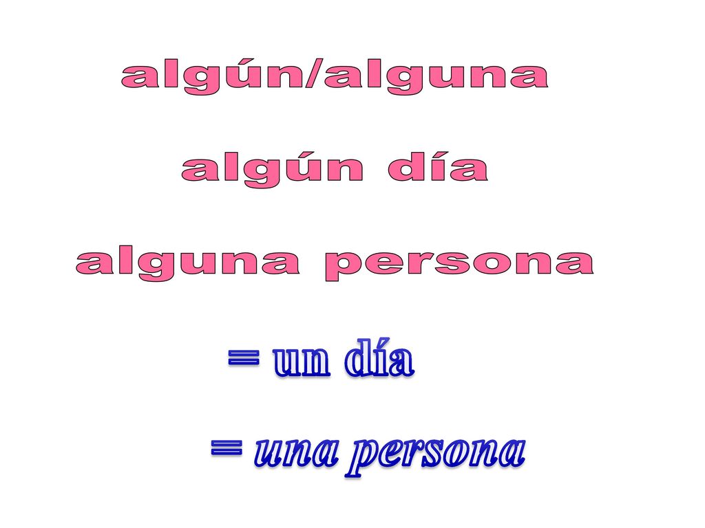 algún/alguna algún día alguna persona = un día = una persona