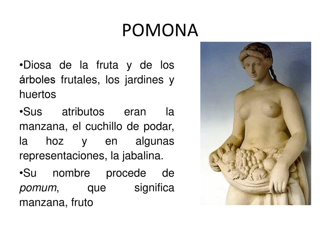 POMONA Diosa de la fruta y de los árboles frutales, los jardines y huertos.