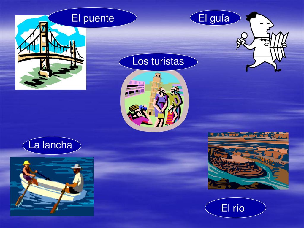 El puente El guía Los turistas La lancha El río